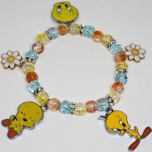 Handmade Beaded Glass Tweety Bird Bracelet